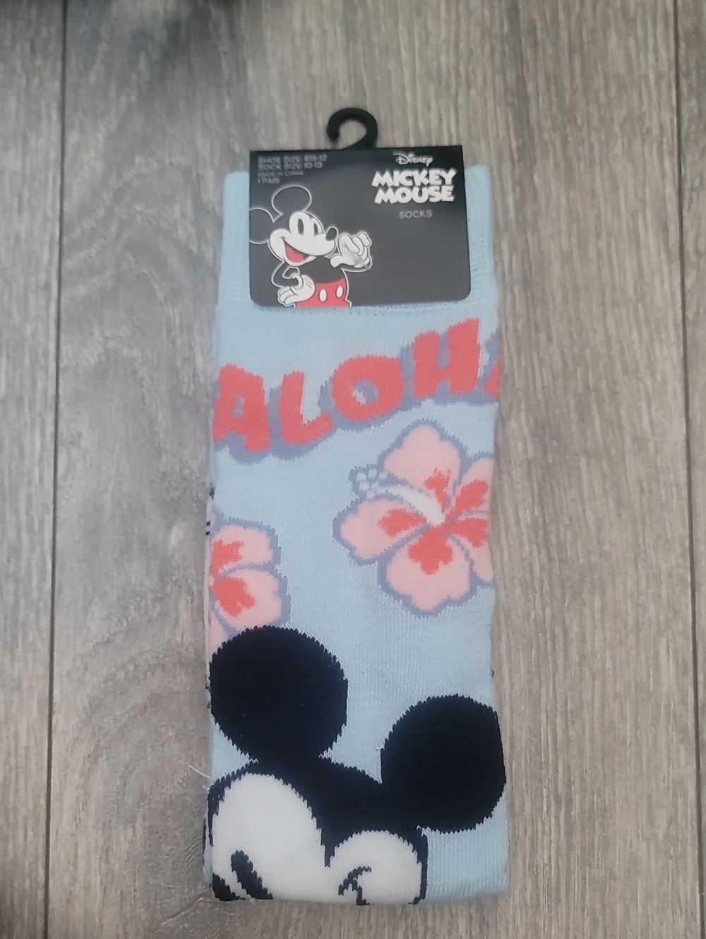 Disney Mickey Mouse Light Blue Floral 'Aloha' Casual Crew Socks